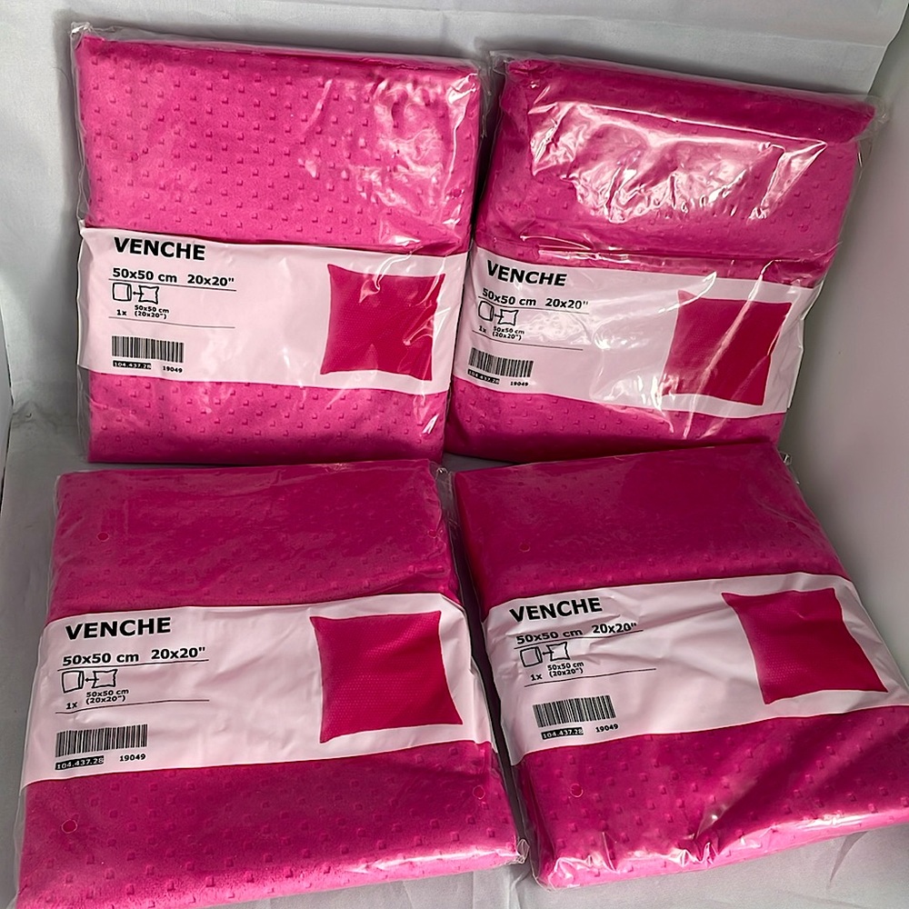 4-Pack  IKEA  VENCHE Velvet Cushion Cover 20x20" - Bright Pink, Luxurious Feel